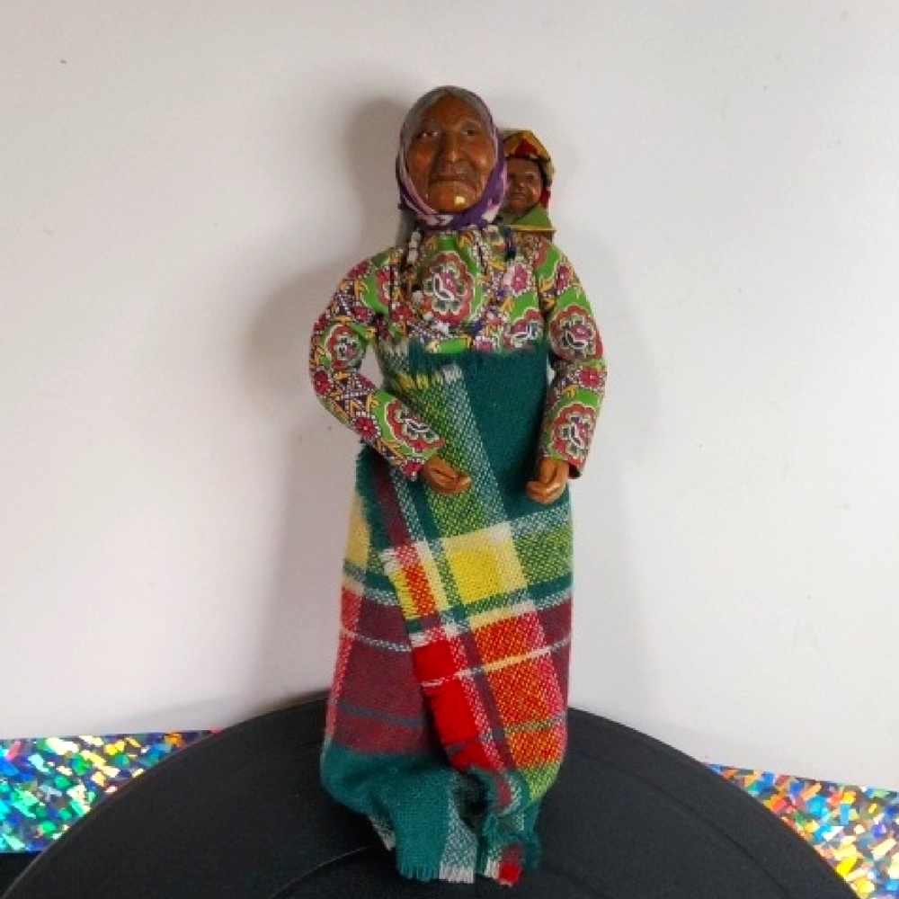 Handcrafted Doll with Baby in Colorful Attire